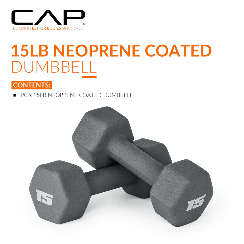 Cap Barbell Neoprene Dumbbell Weights, 15 Lb Pair, Ash