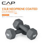 Cap Barbell Neoprene Dumbbell Weights, 15 Lb Pair, Ash