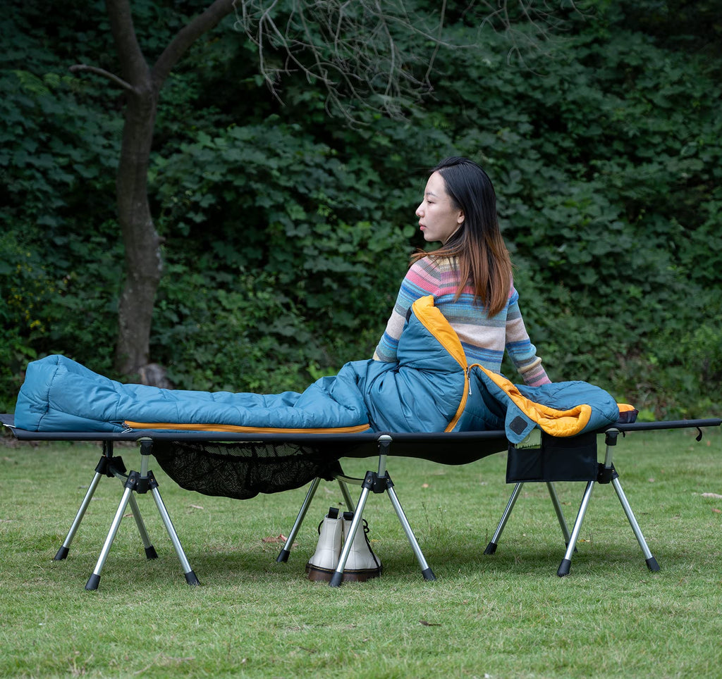 Iclimb Super Easy Assemble Folding Cot Ultralight Compact Heavy Duty With Carry Bag For Adults Camping Backpacking (Black, Two H