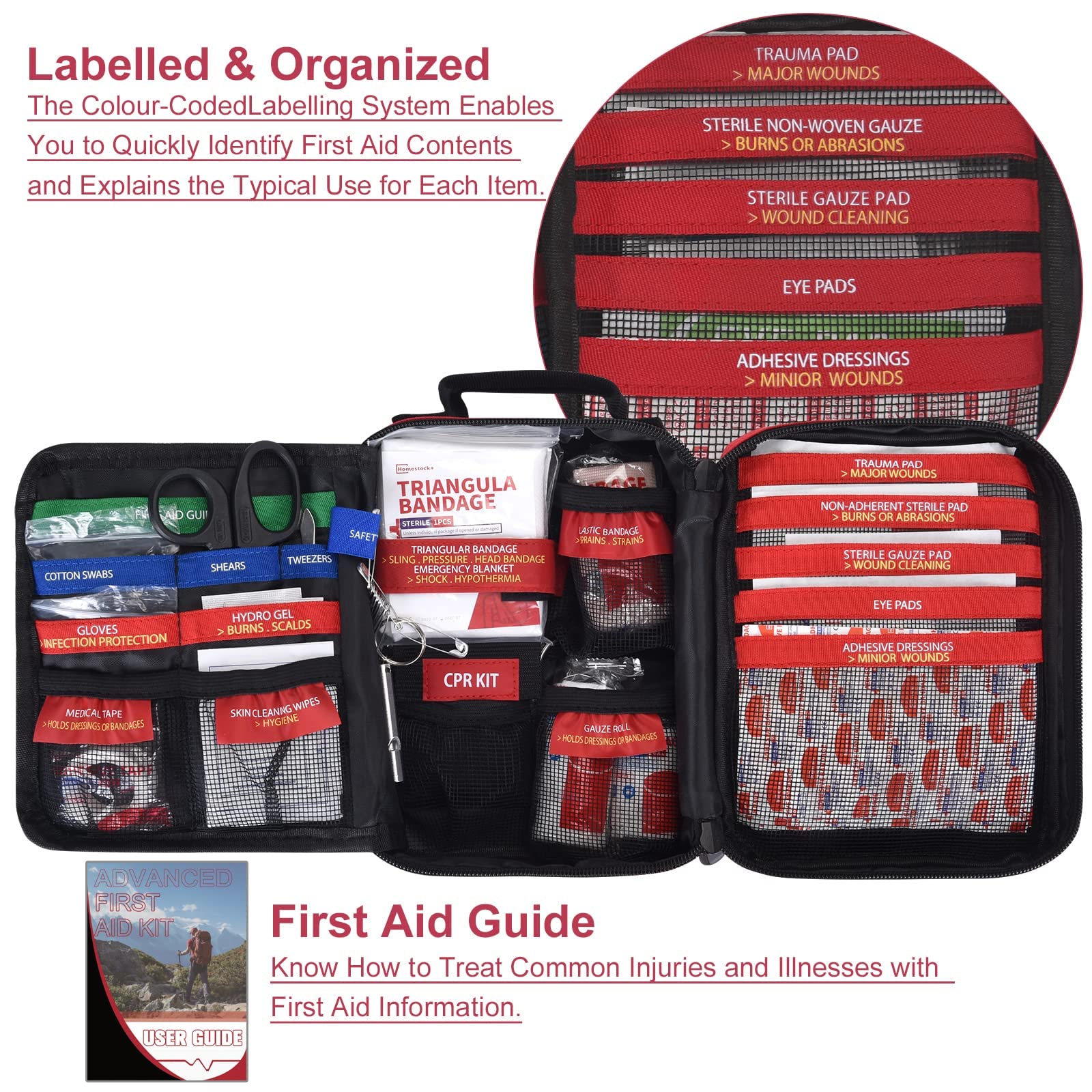 [New Upgrade] Professional First Aid Kits, First Aid Trauma Kit With Labelled Compartments Molle System For Car, Hiking, Backpac