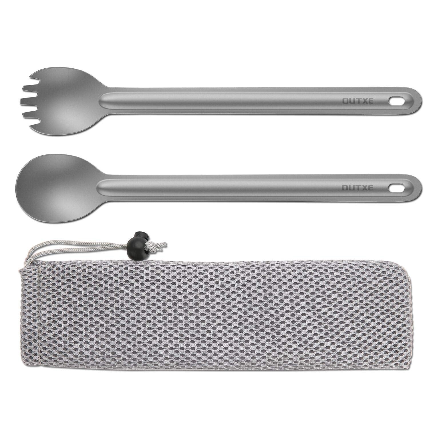 OUTXE Titanium Long Handle Spork and Spoon, 8.7-Inch Camping Set