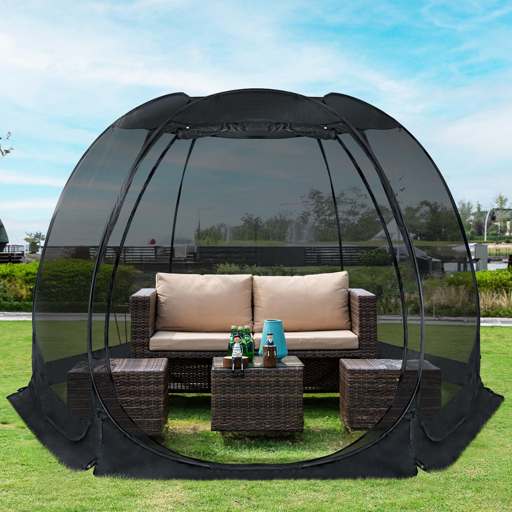 Alvantor Pop Up House Tent, Outdoor Canopy Tent With Uv Resistant, Easy Up Foldable Screen House For Camping Garden, Black, 12 X