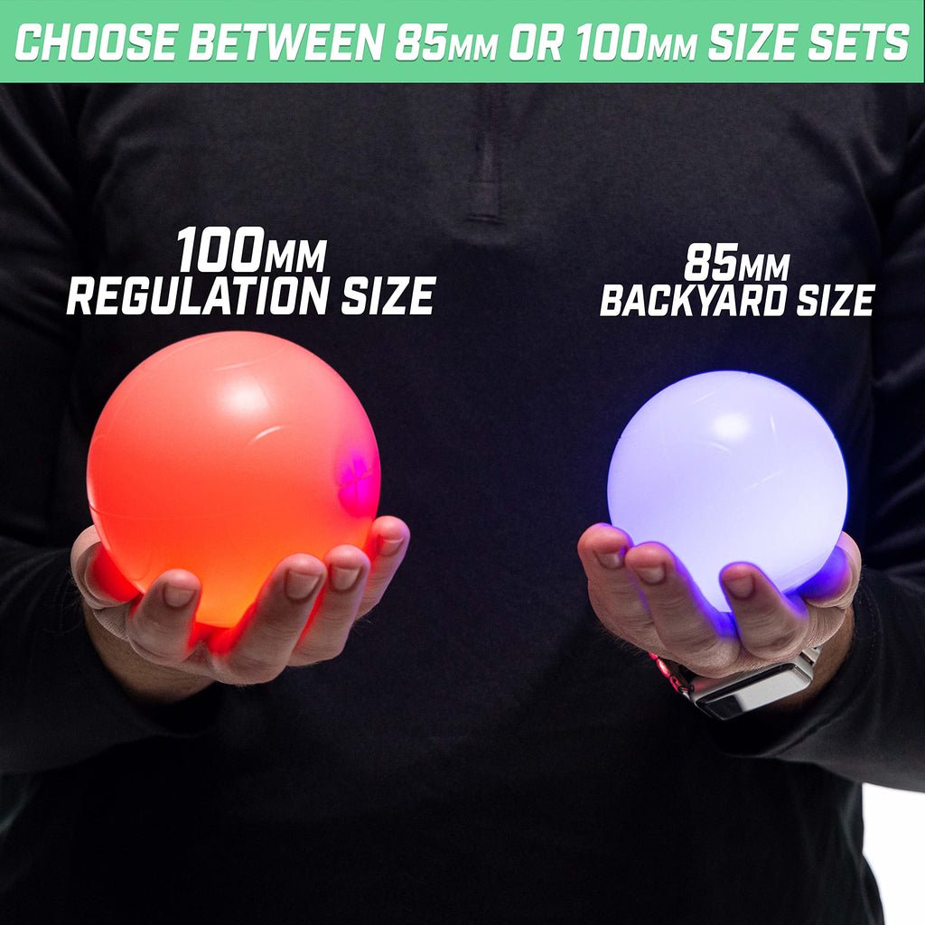 Gosports Led Bocce Ball Game Set - Includes 8 Light Up Bocce Balls, Pallino, Case And Measuring Rope - Choose 85 Mm Or 100 Mm