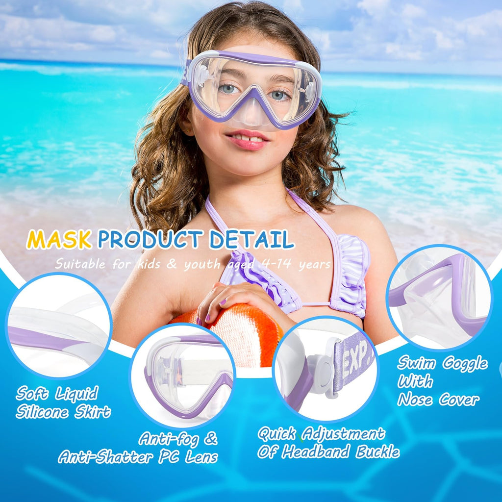 Kids Swim Mask - Ultimate 180 Kids Swim Goggles Anti-Fog Child Diving Mask Leak-Proof Kids Goggles With Nose Cover And Fabric St