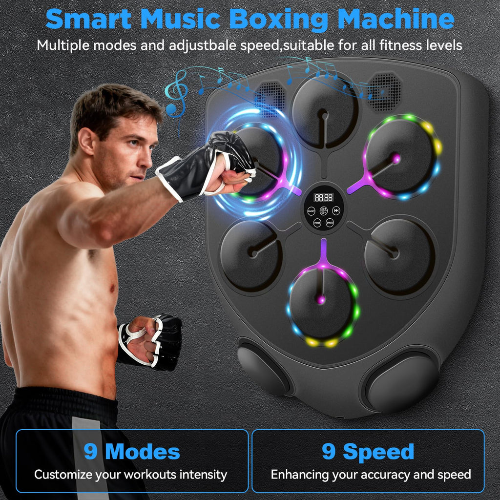 JUOIFIP Music Boxing Machine,Smart Boxing Machine for Adults with Boxing Gloves,9 Modes & 9 Speeds Wall Mounted Music Punching M
