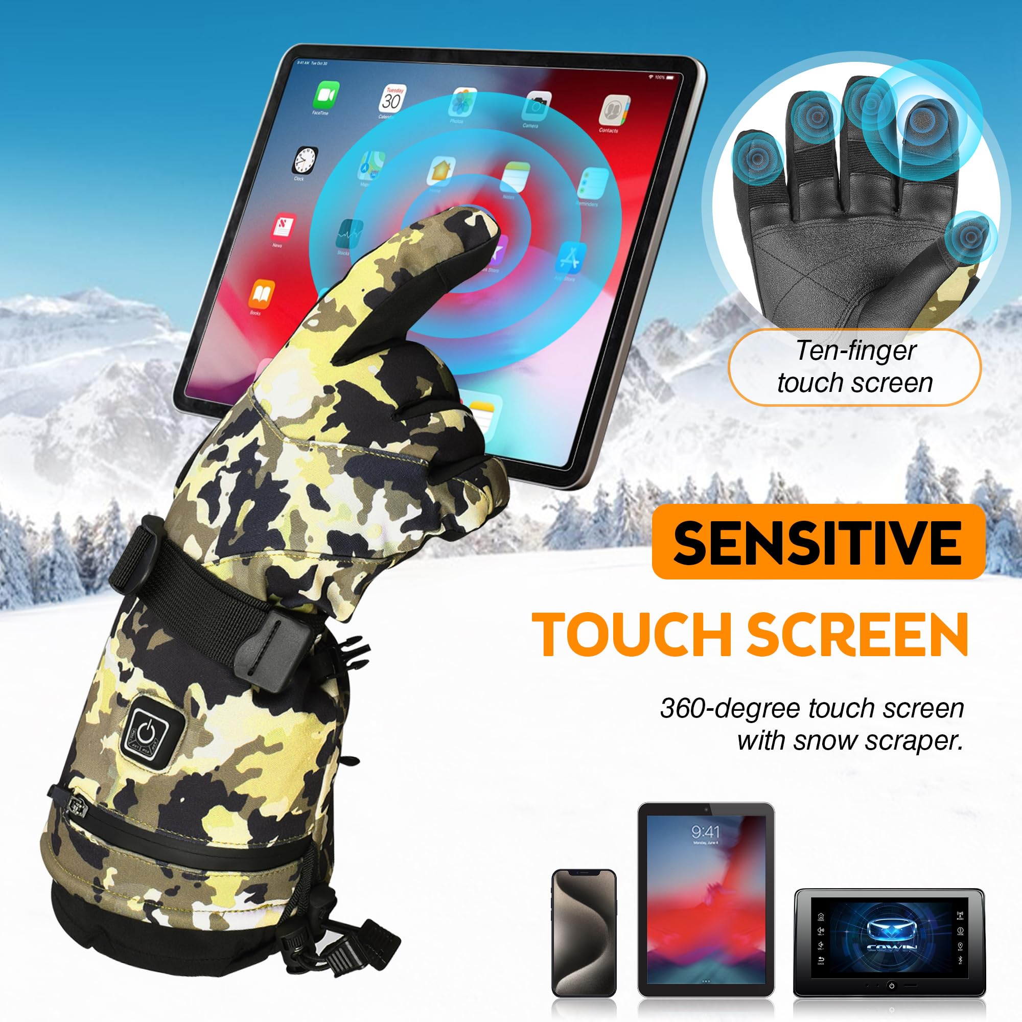 Madetec Heated Gloves For Men Women, Winter Gloves Upgraded Rechargeable Battery, Waterproof & Double Windproof Electric Heated