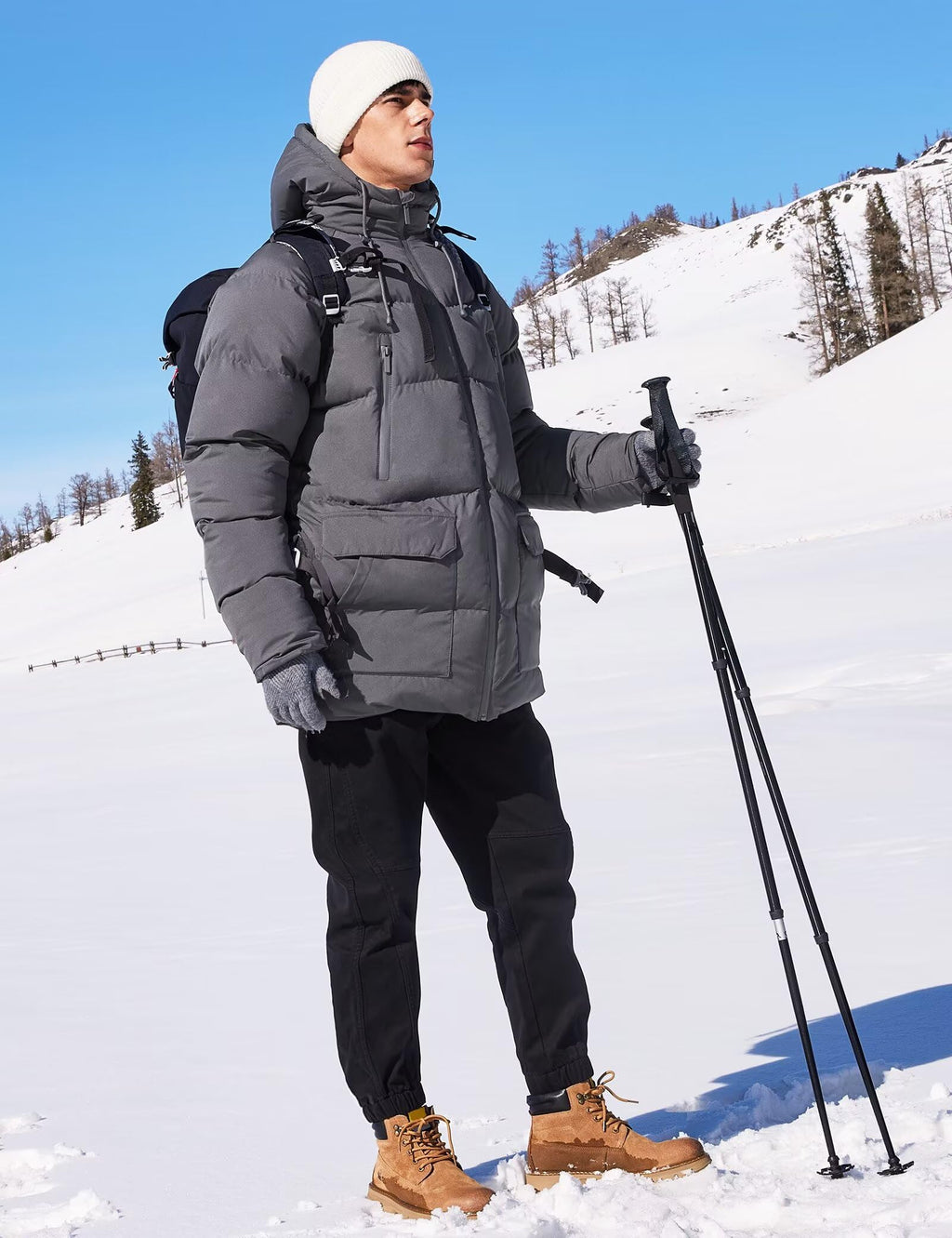 Rejork Men s Long Winter Coat Hooded Warm Quilted Jacket Water-resistant Cold Weather Parka Grey 3XL