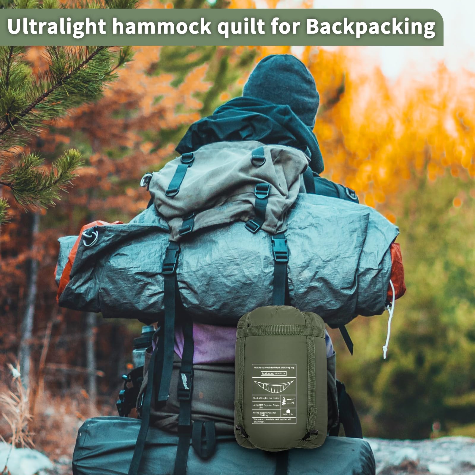 Geertop Ultralight Double Hammock Underquilt Full Length Warm Camping Quilt All Season For Outdoor Backpacking Hiking Travel