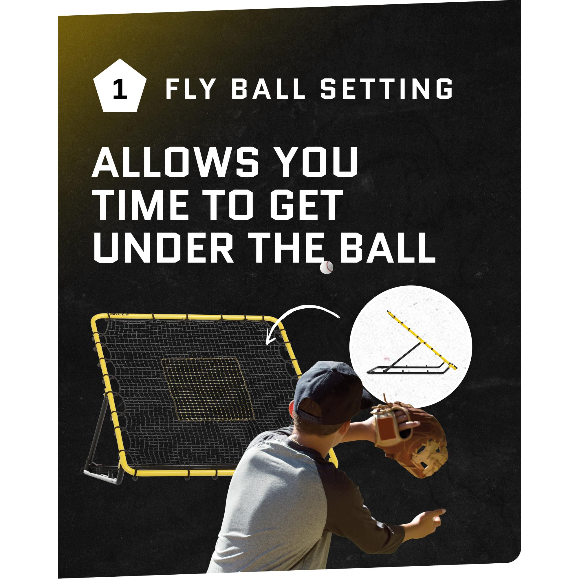 SKLZ Fielding Trainer - Baseball & Softball Pitch-Back Rebound Net - Ground, Line Drive & Fly Ball Return Settings - 4 x 4.5-Foo