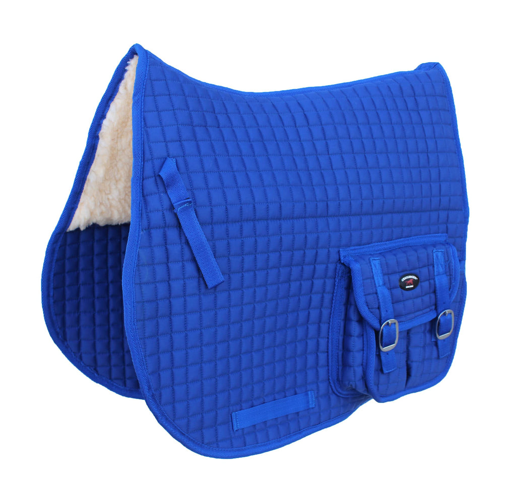 Challenger Horse English Quilted All-Purpose Fleece Padded Saddle Pad W/Pockets Blue 7289