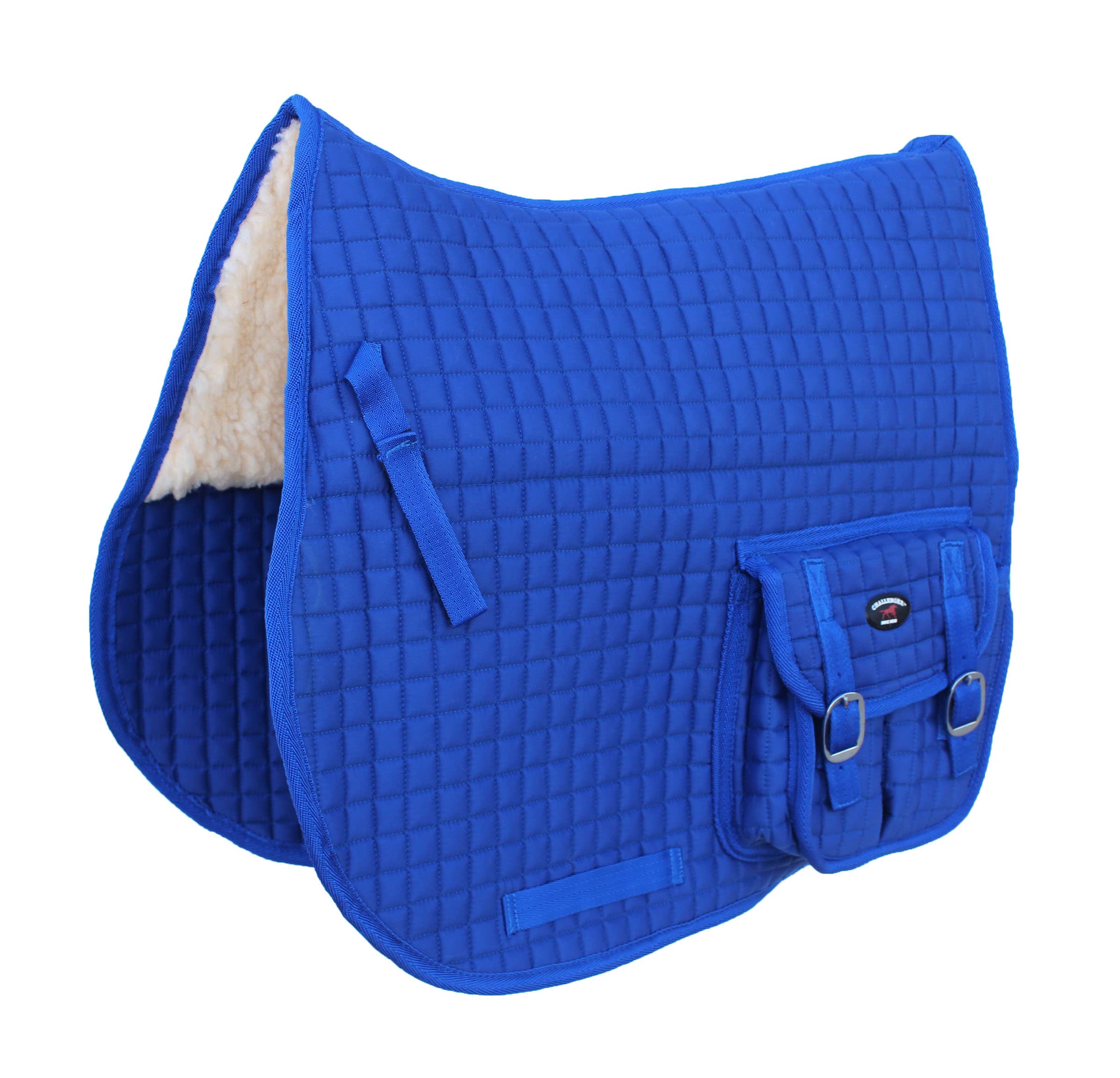 Challenger Horse English Quilted All-Purpose Fleece Padded Saddle Pad W/Pockets Blue 7289