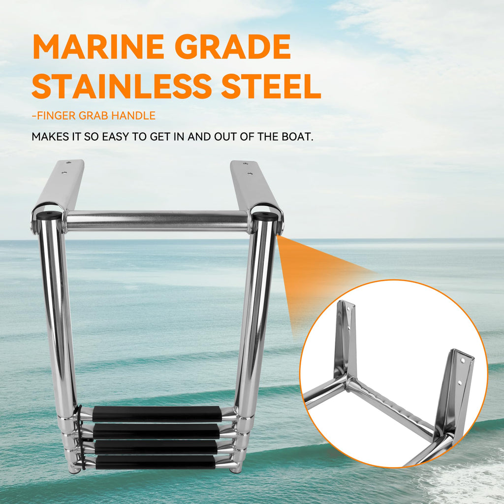 Boat Ladder 4 Step,Stainless Steel Telescoping Heavy Duty Pontoon Swim Boarding Ladder For Outboards,Yacht,Marine Fishing Boat