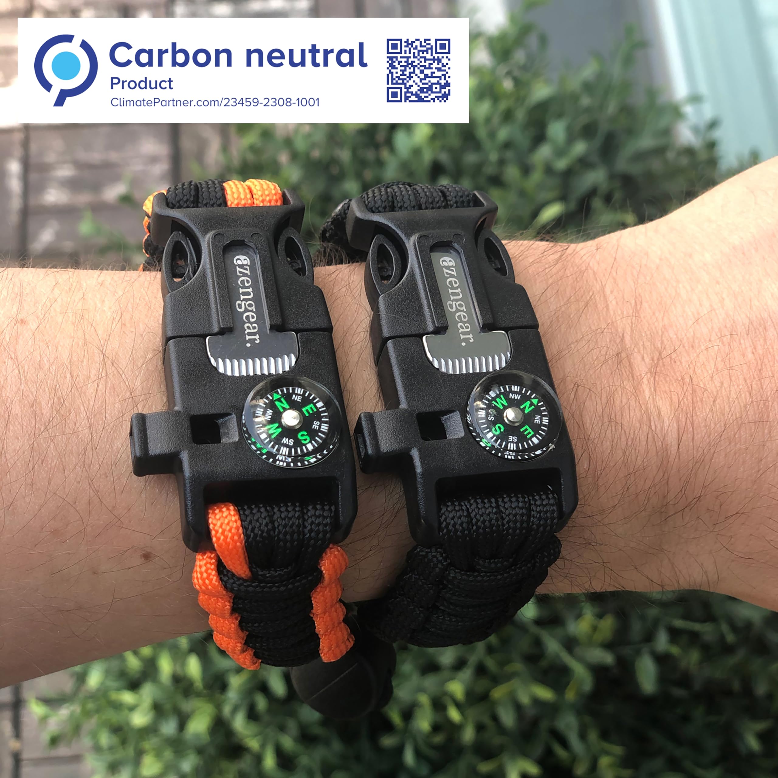 Paracord Survival Bracelets (Pair)  Flint & Steel Fire Starter, Whistle, Compass, Mini Saw  Adjustable Band Size For Camping, Bu