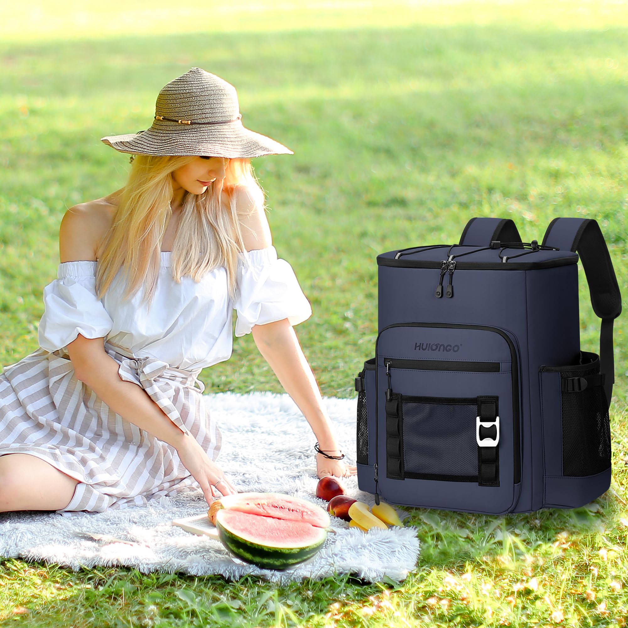 Hulongo Large 52cans Waterproof Insulated Cooler Backpack for Men & Women, Leak Proof Backpack Cooler, Soft, 8Gal (Dark Blue)