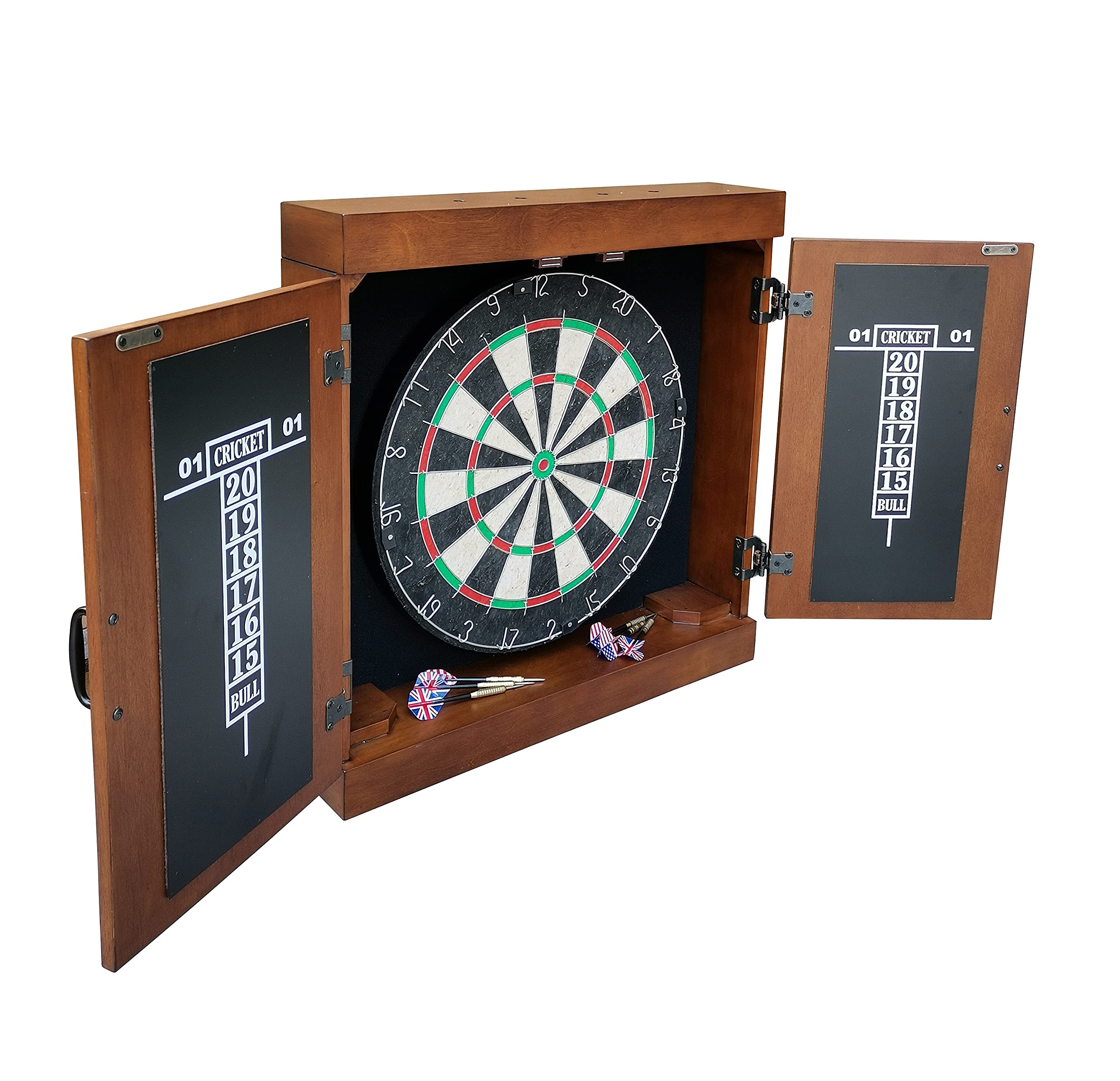 Hathaway Farmington Dartboard And Cabinet Set - Includes 18-In Dartboard, Steel-Tip Darts, Chalk Scoreboards - Perfect For Famil