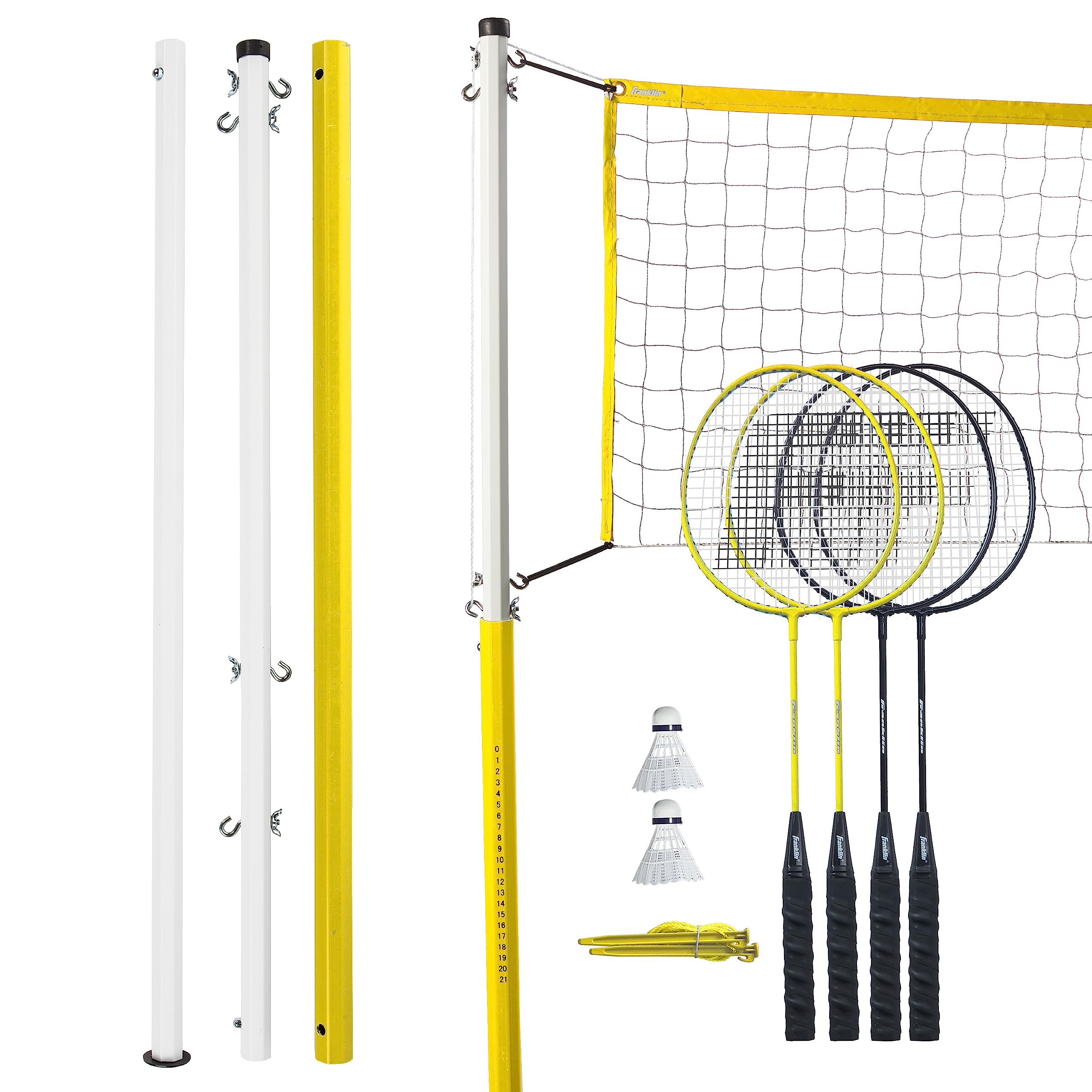 Franklin Sports Badminton Set - Backyard + Beach Badminton Net Set - Rackets And Birdies Included - Portable 4 Player Badminton