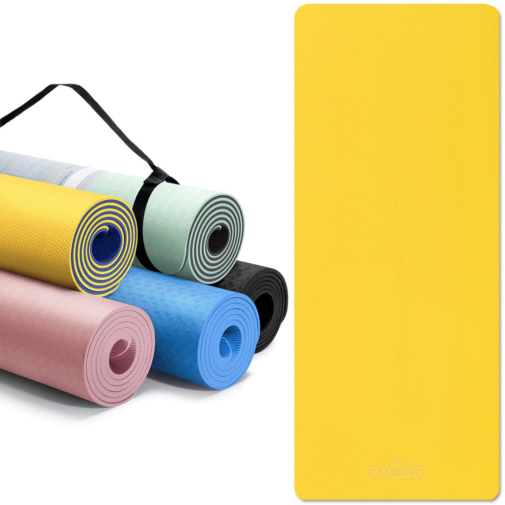 Cambivo Extra Thick Yoga Mat For Women Men Kids, Professional Tpe Yoga Mats, Workout Mat With Carrying Strap For Yoga, Pilates A