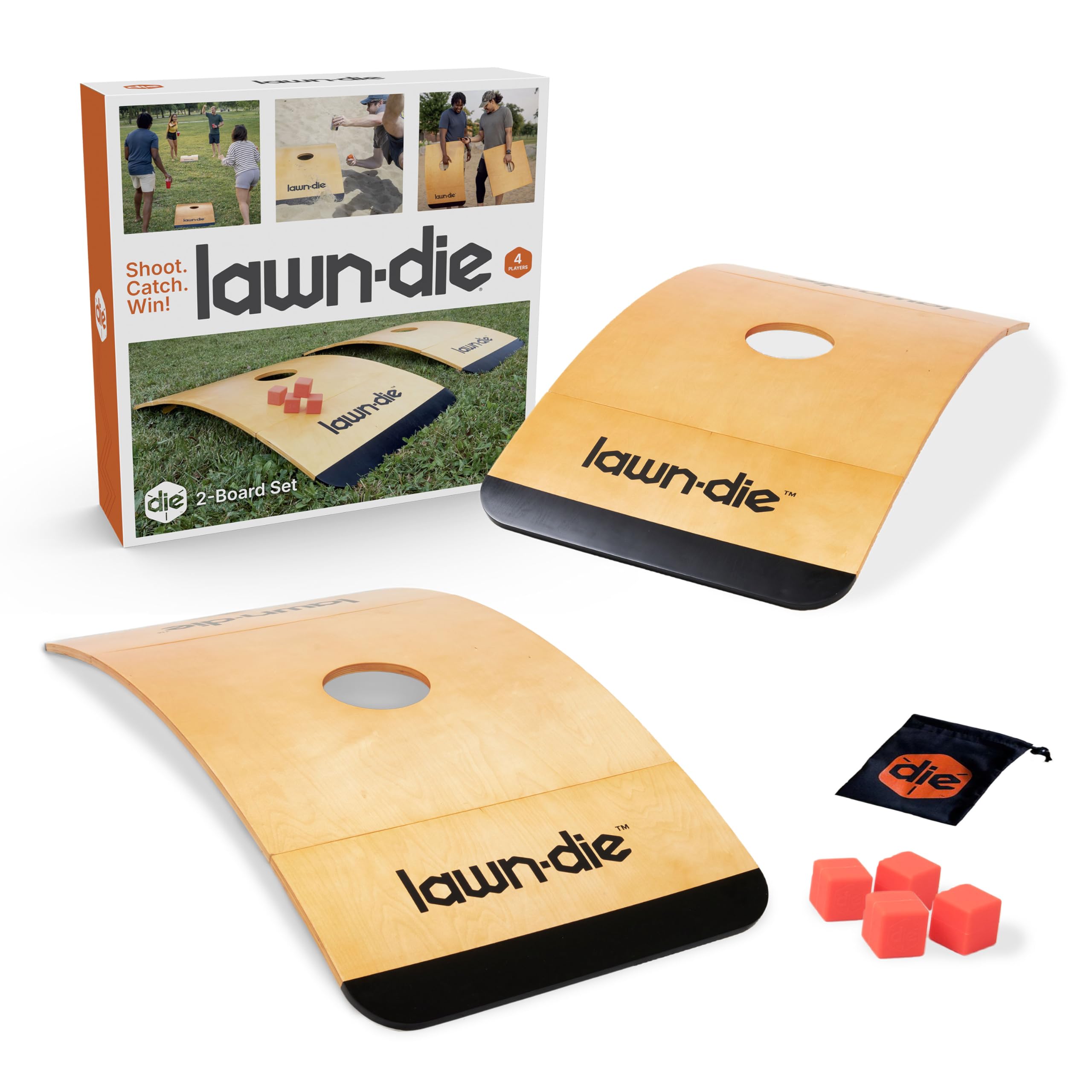 Lawn Die Outdoor Toss Game - Die Meets Cornhole - Portable Folding Board for Yard Games, Beach & Camping - 24 x 46 in Curved Woo