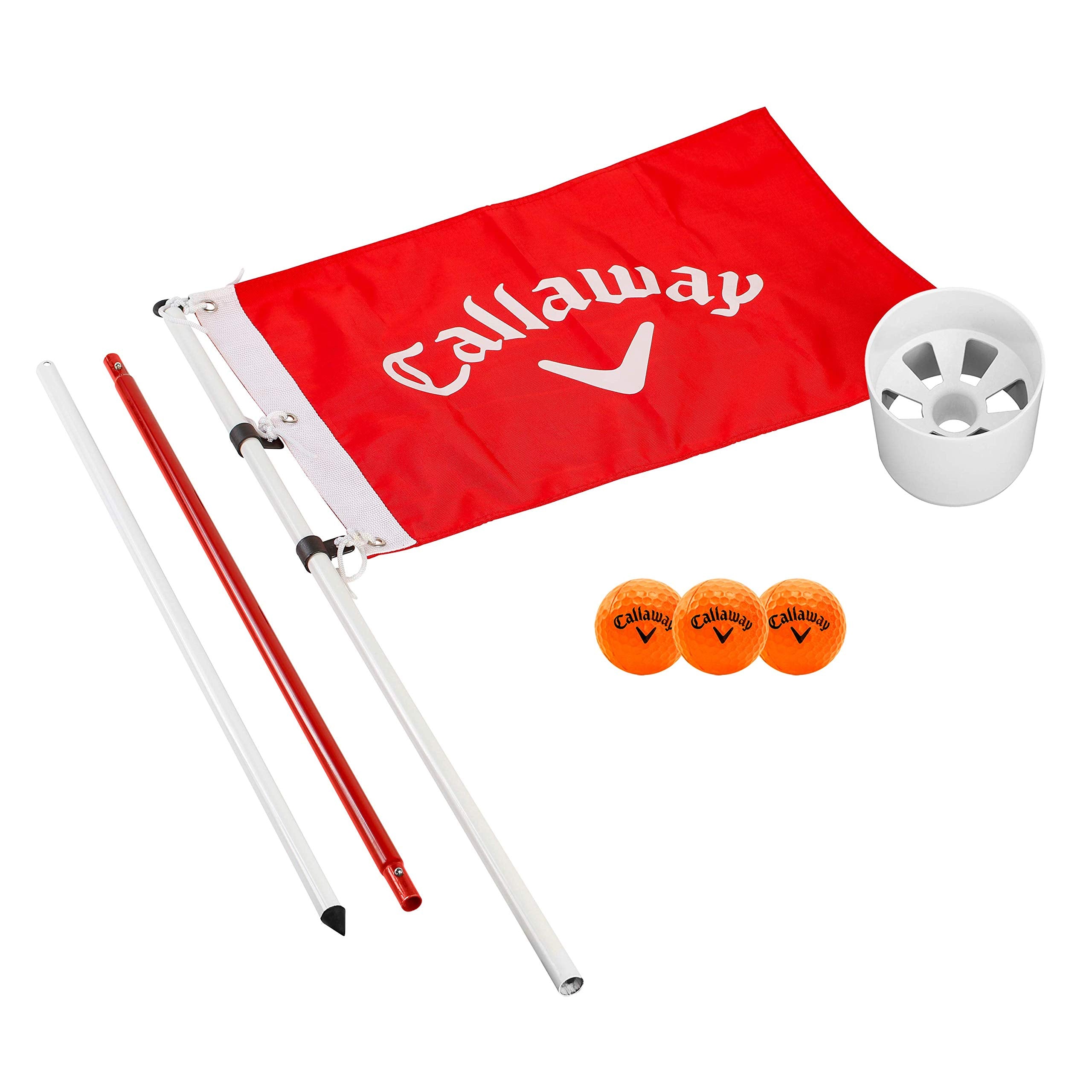 Callaway Golf Flagstick & Cup Set, 7 Nylon Flag, 3 Soft-Flight Balls