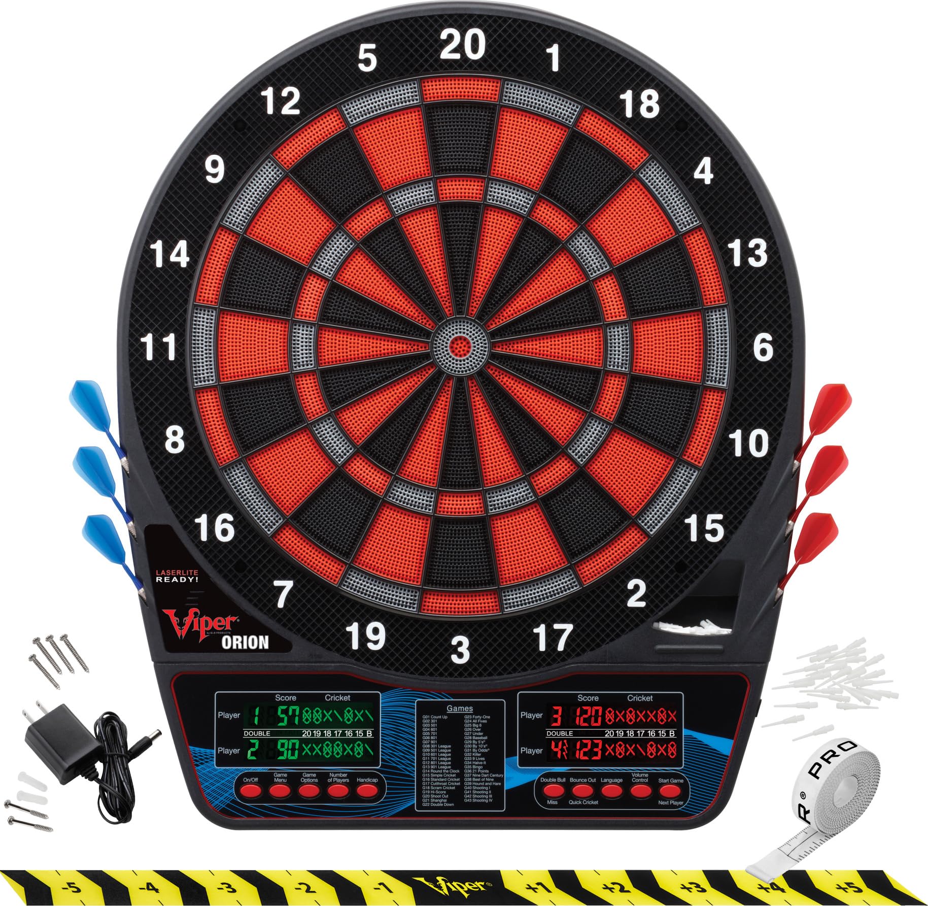 Viper Orion Electronic Dartboard, Two Large Scoreboards, Dual Color Lcd Cricket Displays, Voice Scoring, Red Black And Silver Se