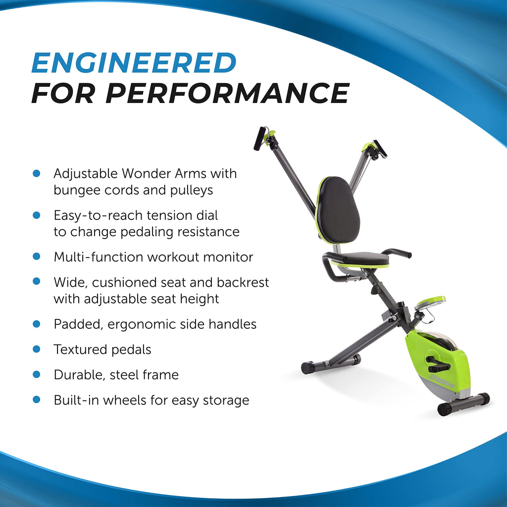 Stamina Wonder Exercise Bike | Build Upper And Lower Body Strength On One Machine | Includes Two Online Workout Videos, Chartreu