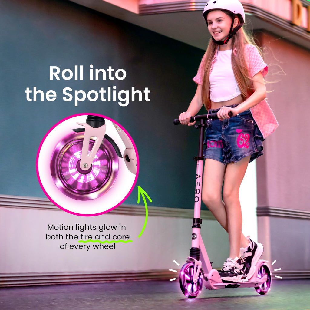 Aero Scooter for Kids 6-12 & Teens | Light Up Big Wheels & Shock Absorption | Boys Girls 2 Wheels Kick Scooter | Foldable & Heig