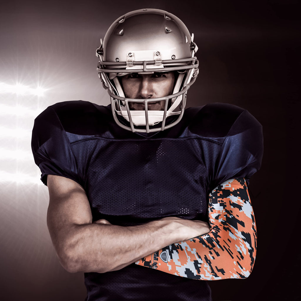Stromguard Compression Sports Arm Sleeve Digital Camo Baseball Football Basketball - (One Arm Sleeve) (Youth Large, #4 - Orange-