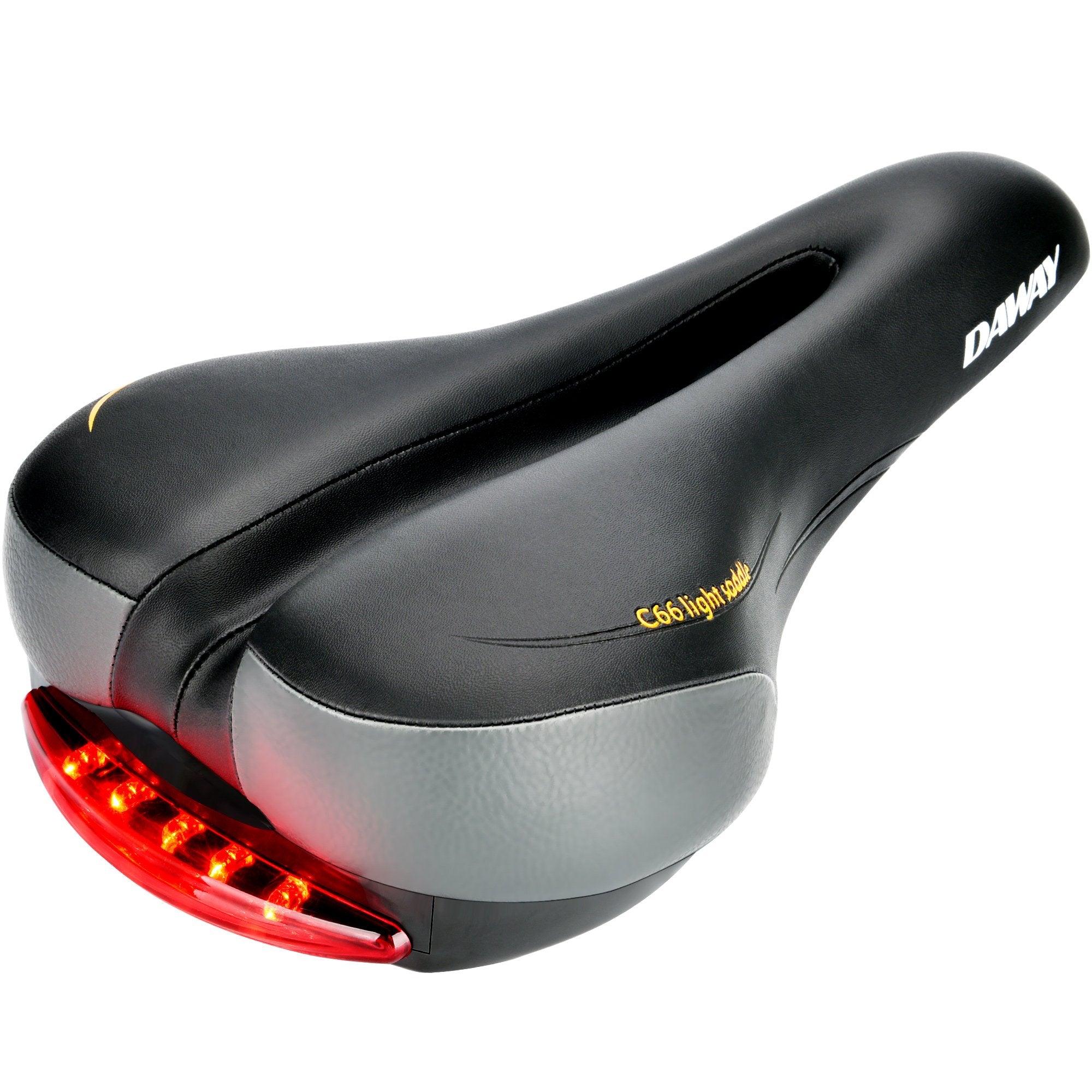 Comfortable Men Women Bike Seat - Daway C66 Foam Padded Leather Road Mountain Bicycle Saddle Cushion With Taillight, Waterproof,