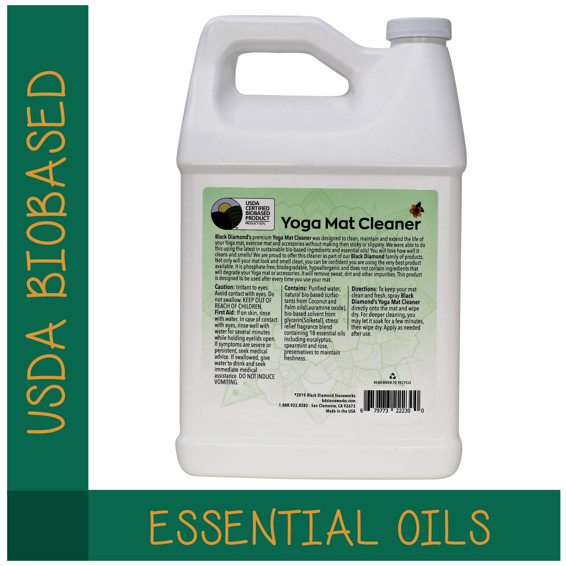Black Diamond Stoneworks Yoga Mat Cleaner: Usda Certified Biobased- Essential Oils, Safe For All Type Of Materials, Exercise, Pi