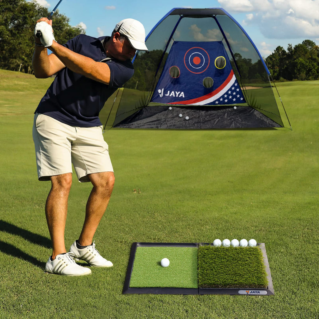 Jaya Golf Hitting Mat With Ball Tray, Heavy Rubber Base, Fairway & Rough Turf Golf Training Mat, Golf Tees And Rubber Tee Holder