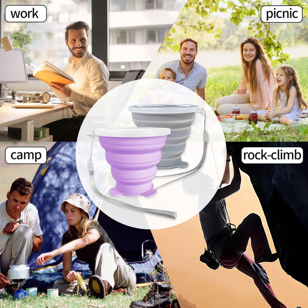 Collapsible Cups, Silicone Collapsible Travel Cup, Expandable Folding Camping Drinking Cup With Lids Reusable Small Portable Mug