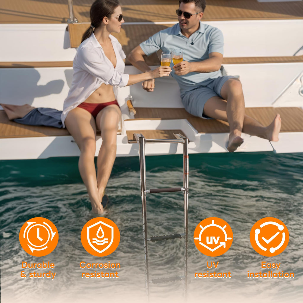 Boat Ladder 4 Step,Stainless Steel Telescoping Heavy Duty Pontoon Swim Boarding Ladder For Outboards,Yacht,Marine Fishing Boat