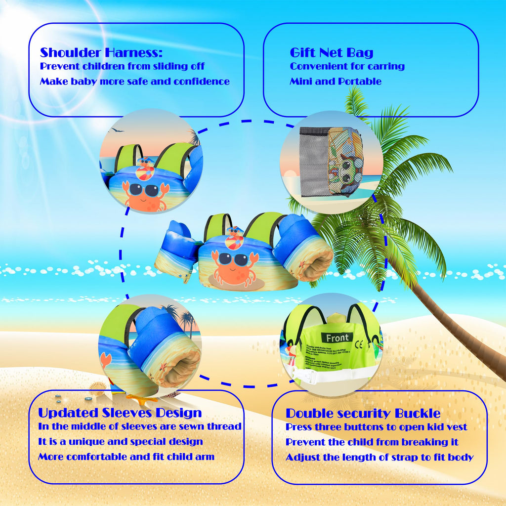 Elejolie Toddler Swim Vest For Child Learn Swiming Training,Infant Safety Swimmies Aid Jacket For Kids 2 3 4 5 6 Years Old,Arm W