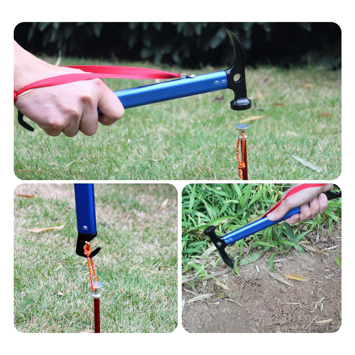 Redcamp Aluminum Camping Hammer With Hook, 12'' Lightweight Multi-Functional Tent Stake Hammer, Portable Camp Stake Mallet, Blue