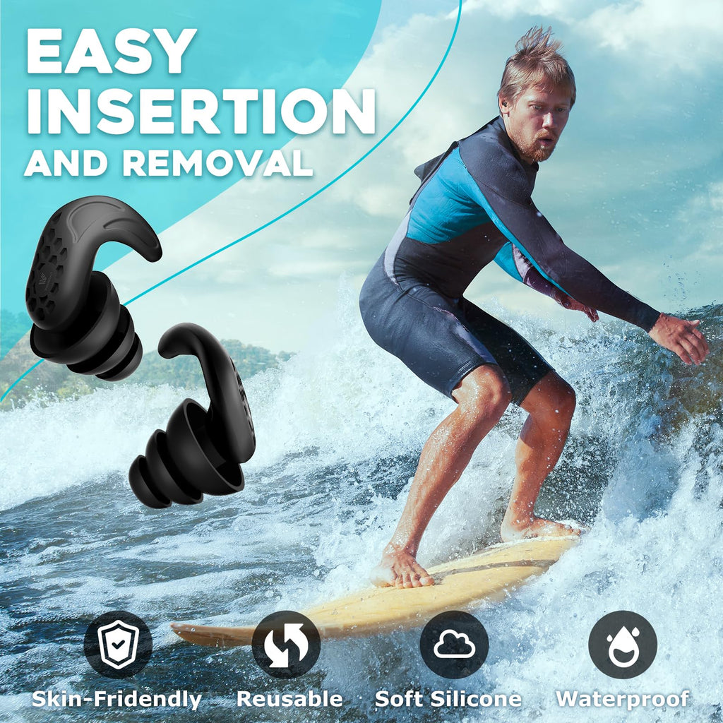 Swimming Ear Plugs, Vigoroad 2 Pairs Waterproof Ultra Comfy Reusable Silicone Swimming Earplugs For Swimmers, Shower, Bathing, S