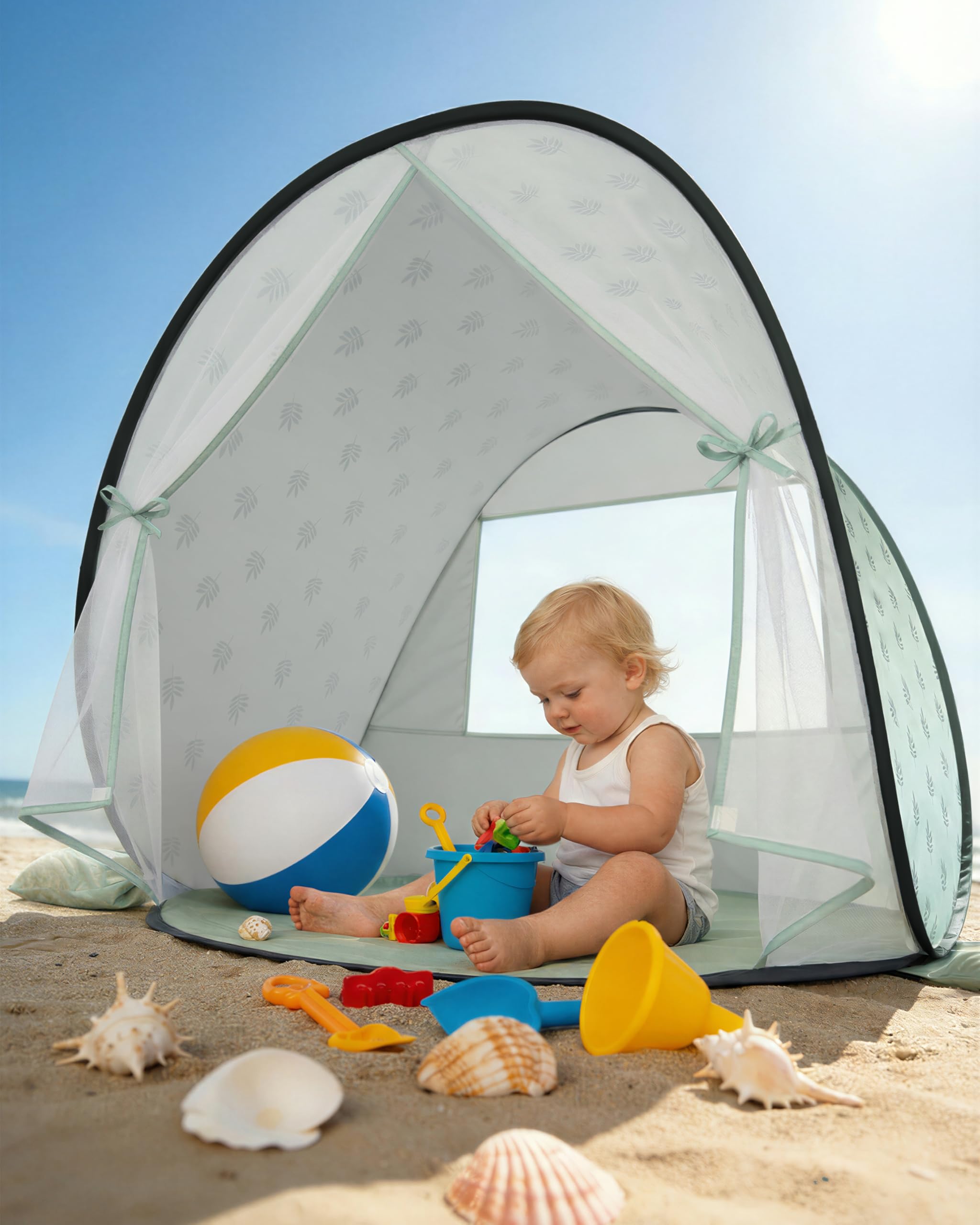 WEMOH Baby Beach Tent, 2026 Upgrade Pop-Up UPF 50+ Sun Protection with Mosquito Net Shelter Canopy Portable Outdoor Shade Summer