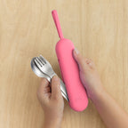 Omie OmieBox Travel Utensil Set | Fork and Spoon with Case for Easy Travel | Stainless Steel Fork and Spoon | Pink
