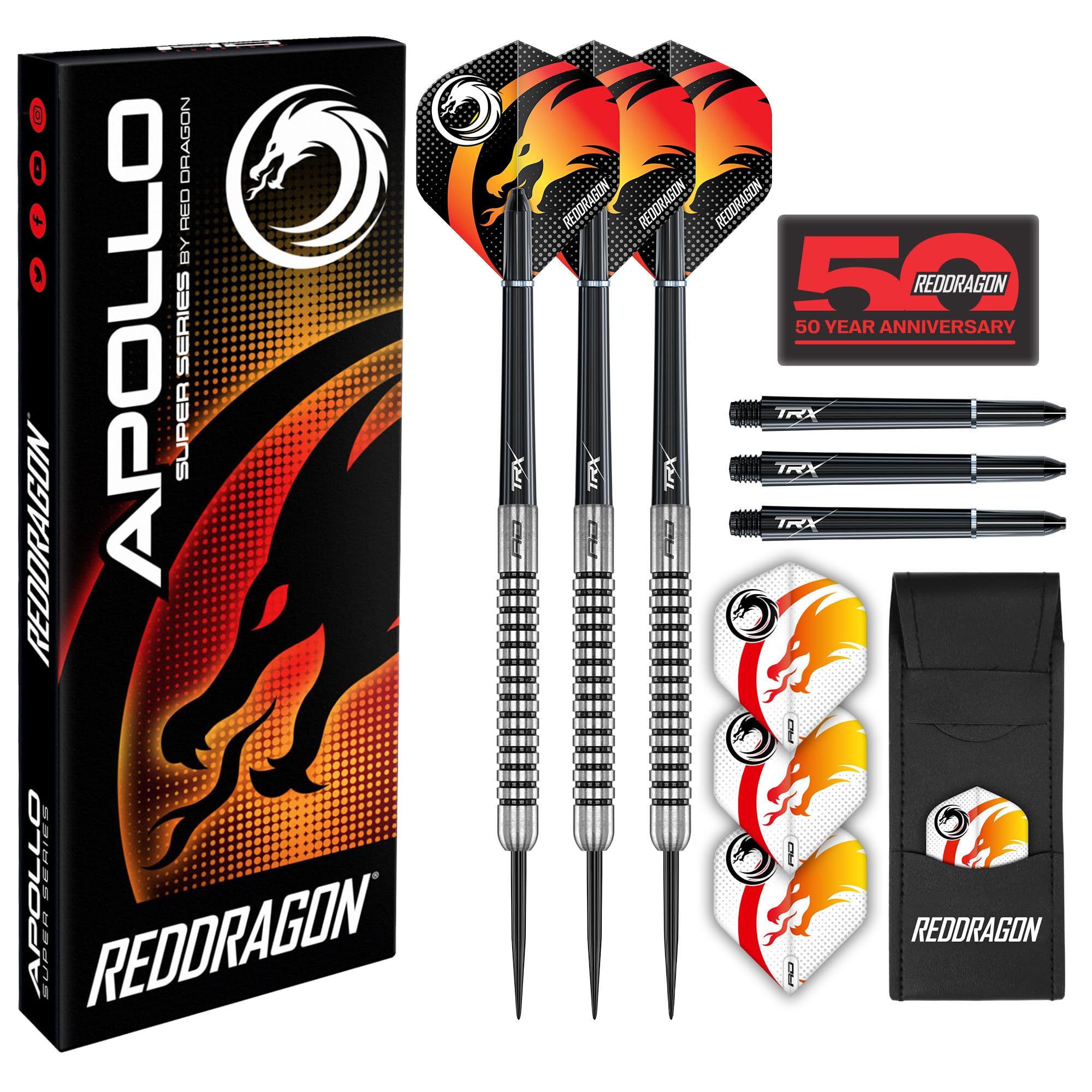Red Dragon Apollo 23 Gram Darts Set With Hardcore Flights And Stems