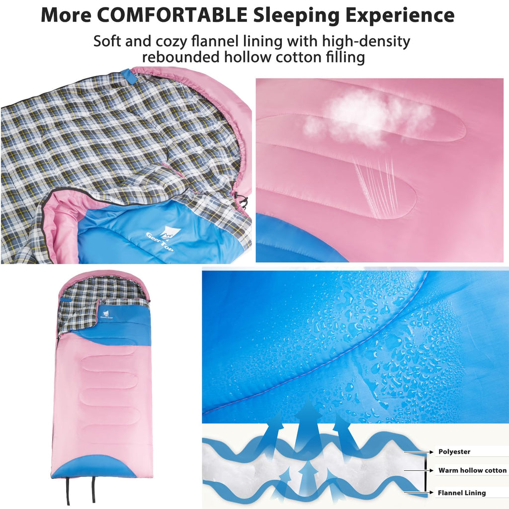 Geertop Backpacking Sleeping Bag Flannel For Big And Tall Adults Lightweight Portable Waterproof Warm Sleeping Bag 4 Season For