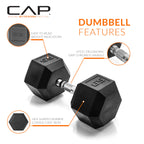 CAP Barbell 65 LB Rubber Coated Hex Dumbbell Hand Weight - Pair | Chrome Handle