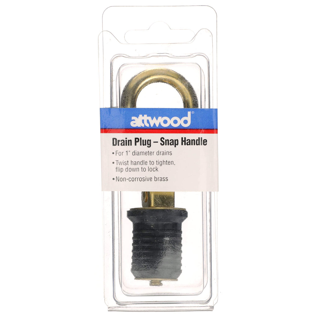 Attwood 7524A7 Snap-Handle Drain Plug, For 1-Inch-Diameter Drains, Locks In Place, Brass Handle, Rubber Plug