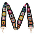 Greaciary Wide Purse Strap Crochet Flower Replacement Crossbody For Handbag, Black Floral, Medium
