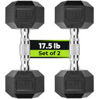 Hex Dumbbell Rubber Encased Dumbbell Strength Training Hex Dumbbell, Hand Weight For Workout & Exercise/Pair Of 17.5Lb