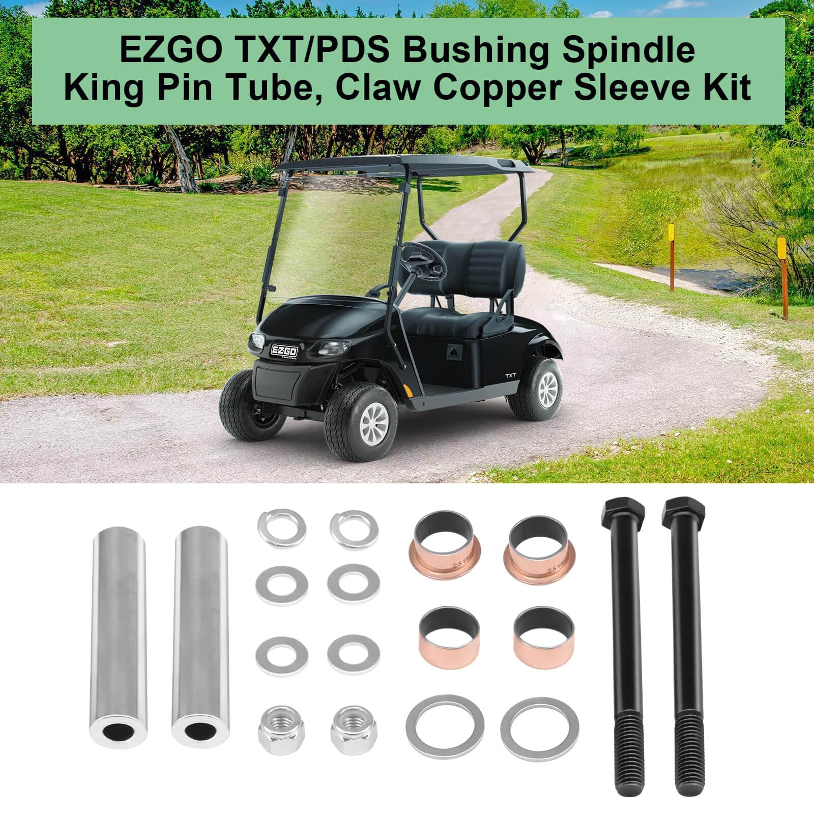Leapgomax Golf Cart Spindle Bushings Kit Fit For Ezgo Txt/Pds 2001-Up Gas & Electric, Including Bushing Spindle, King Pin Tubes,
