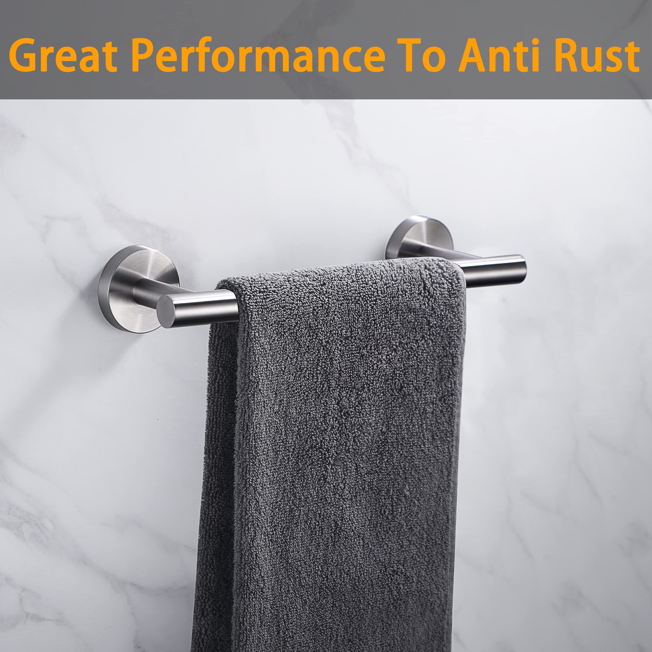 Nolimas 9 Inch Silver Bath Hand Towel Bar Sus 304 Stainless Steel Towel Rod Rack Holder Round Wall Mounted Suit For Kitchen,Bath