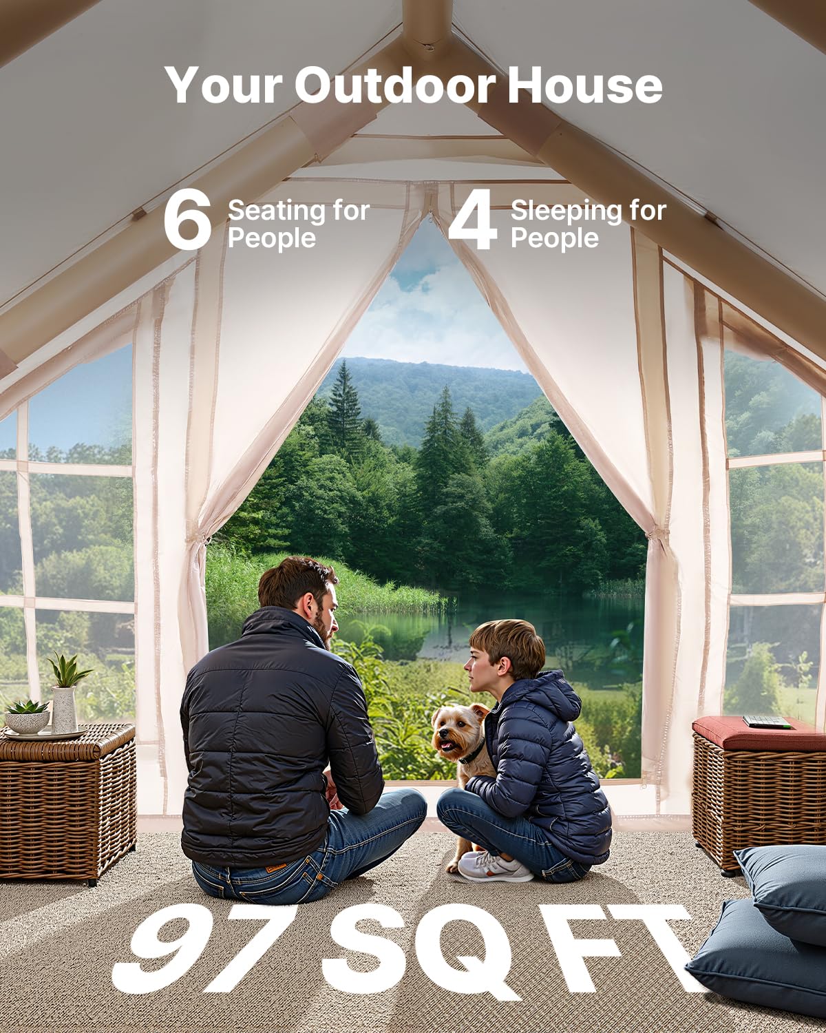 Vevor Inflatable Tents For Camping, 4-6 Person Easy Setup Blow Up Tent With Hand Pump, 300D Oxford 4 Season Glamping Tent With S