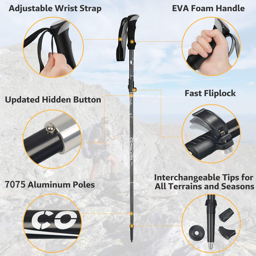 Trekking Poles Collapsible Hiking Poles - Auminum Alloy 7075 Trekking Sticks, Antishock And Quick Lock System, Telescopic, Colla