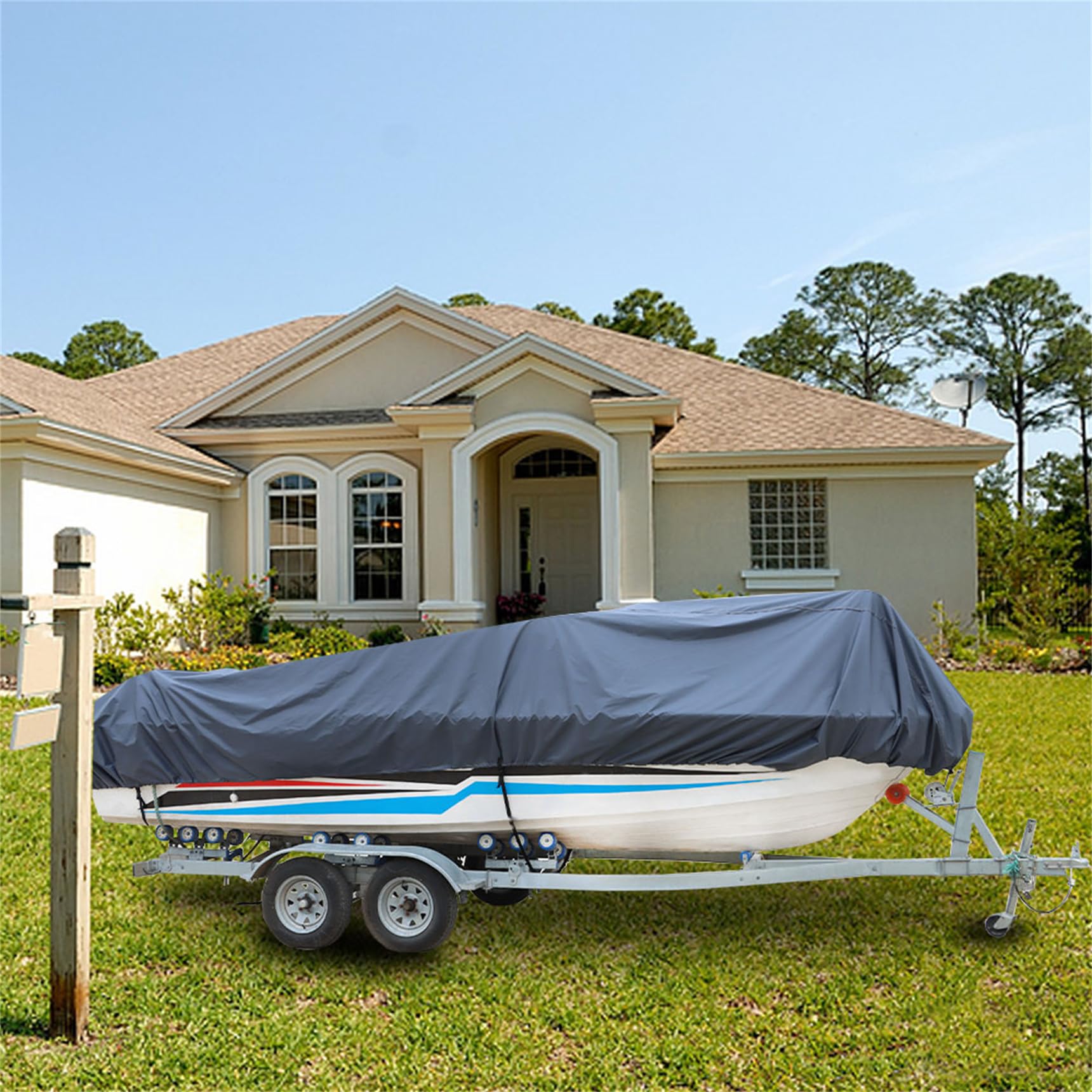 14-16Ft 90 Beam Width Gray Heavy Duty Peva Boat Cover Replacement For V-Hull Fishing Boat Tri-Hull Runabout Bass Boat Fish Ski P