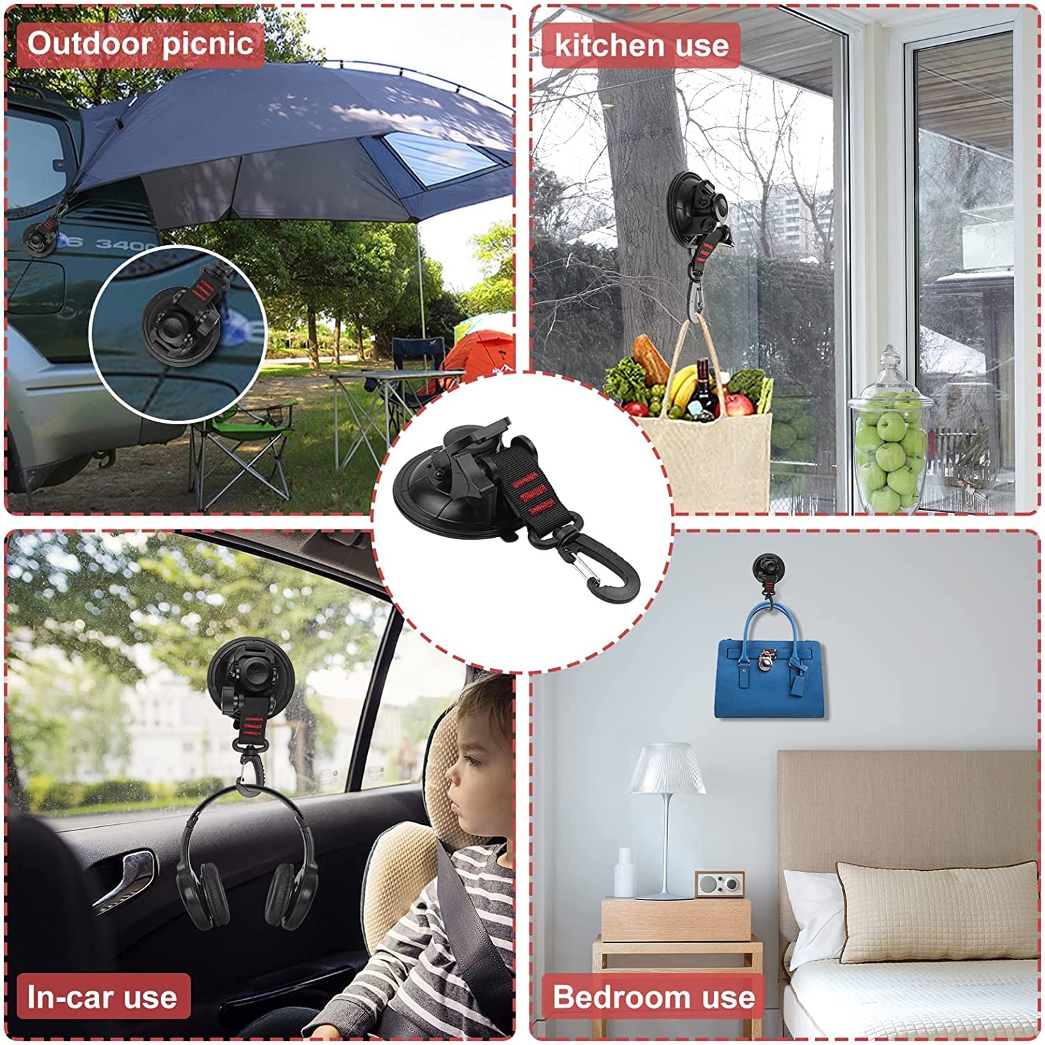 Heavy Duty Suction Cups,2 Pieces With Hooks Upgraded Car Camping Tie Down Suction Cup Camping Tarp Accessory With Viscous Silico