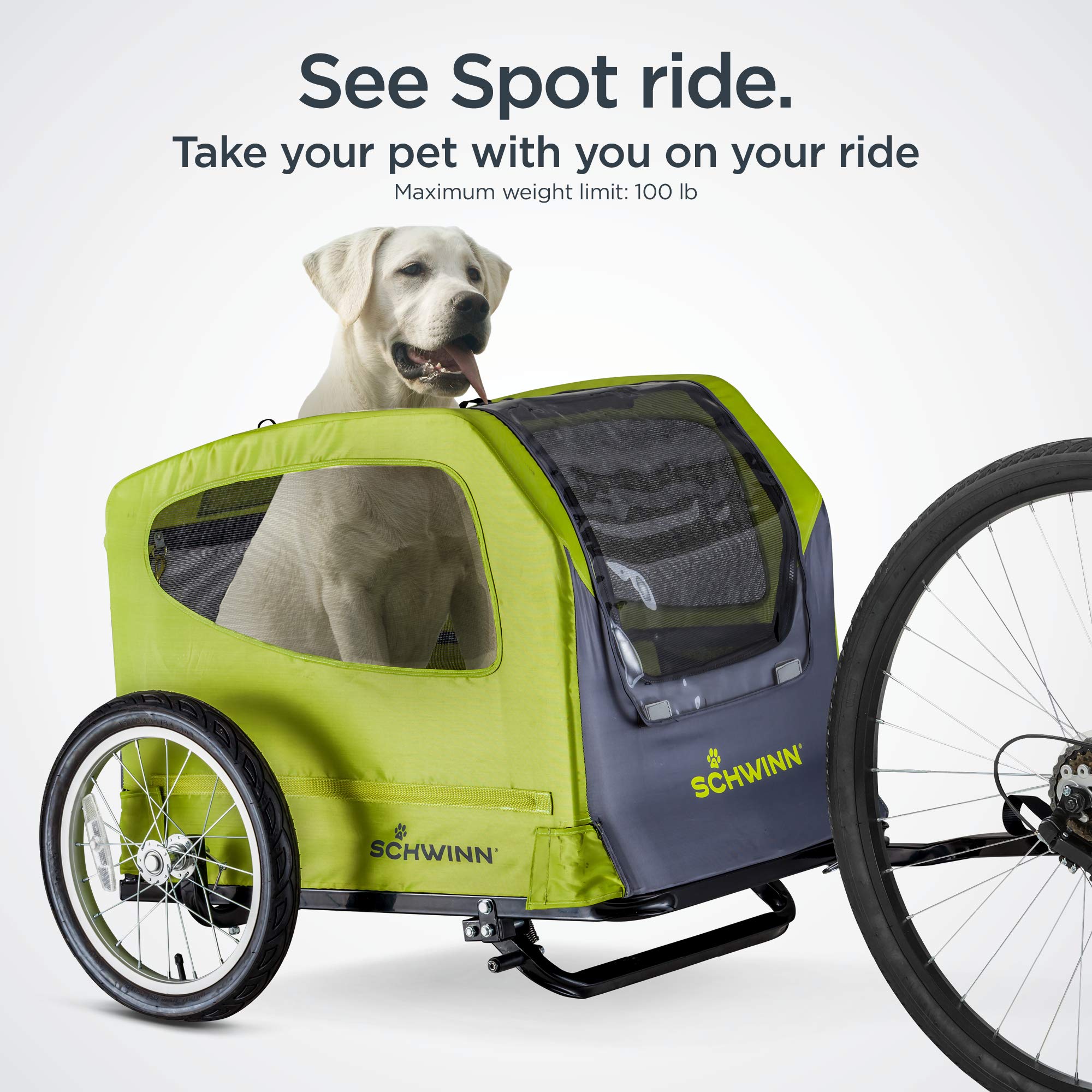 Schwinn Rascal Bike Pet Trailer, For Small And Large Dogs, Tow With Bicycle, Large (Up To 100Lbs), Green